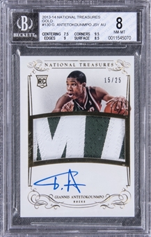 2013-14 Panini "National Treasures" (Gold) #130 Giannis Antetokounmpo Signed Rookie Card (#15/25) – BGS NM-MT 8/BGS 10